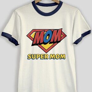 Super Mom Retro Ringer Graphic Tee Women